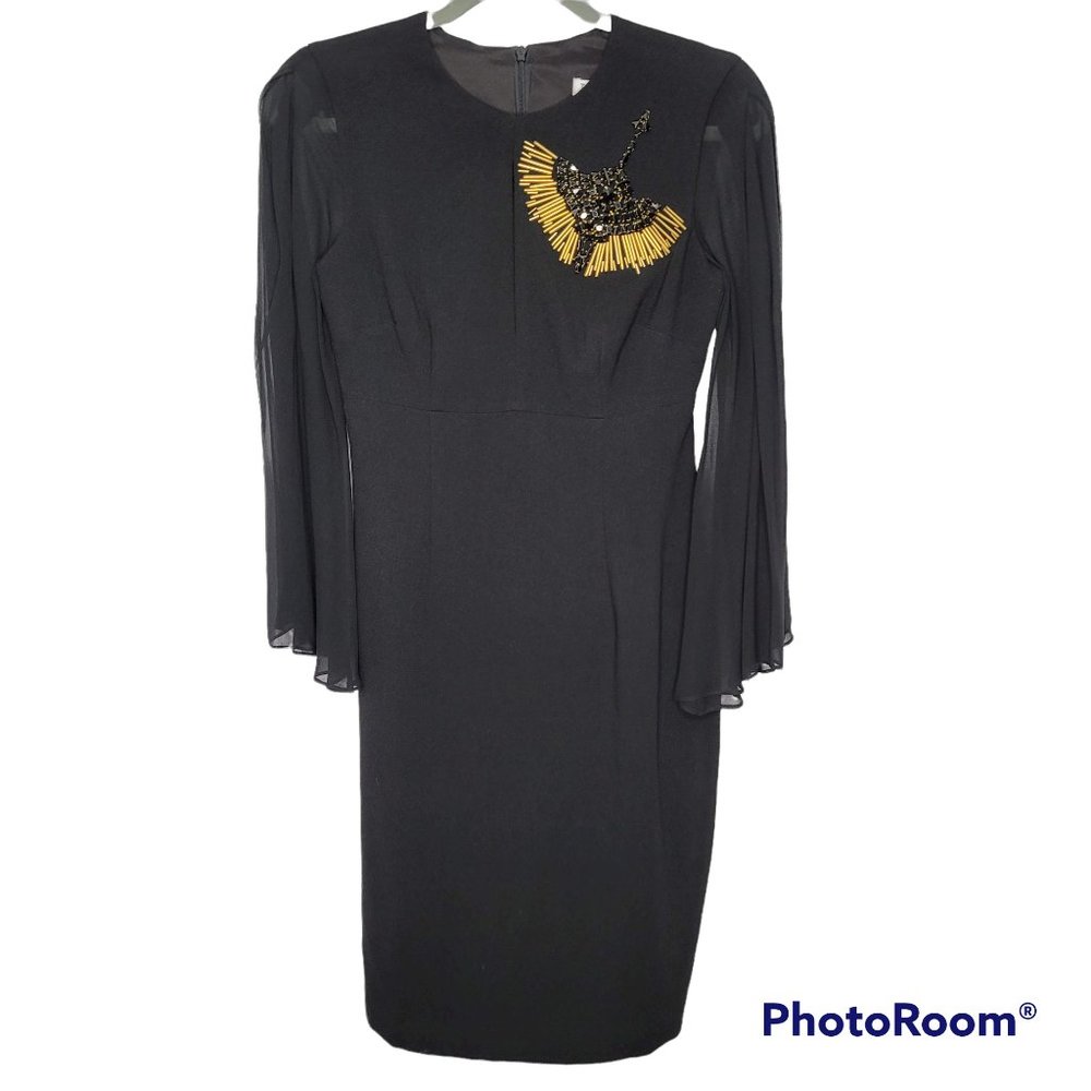 Trina Turk Black Formal Mid Length Dress with Beaded Embroidered Crane Sz 0, NWT
